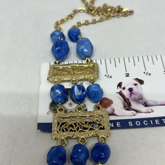 Pretty vintage blue bead, Art Deco style necklace - Picture 11 of 12